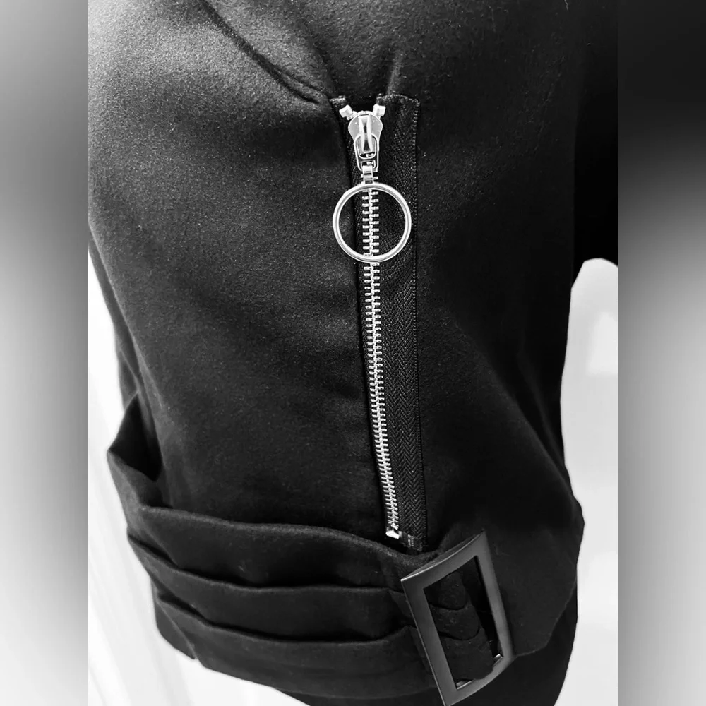 Uoozee. Black Asymmetrical Zip Moto Blazer Jacket Belted NWT. Sz XL - Picture 5 of 13